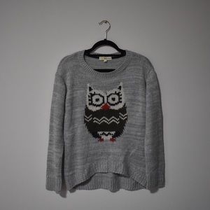Gray Owl Knit Sweater